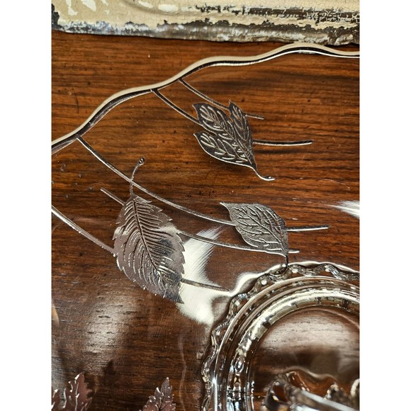 Beautiful Vintage Silver City Glass Serving Platter Silver Inlay Leaves 11" - Picture 6 of 9